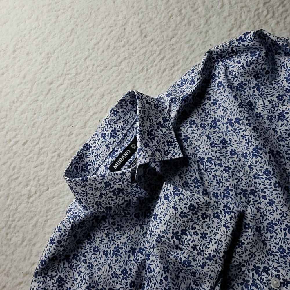 Murano Dress Shirt Mens 15.5 32/33 Blue Floral Slim Fit Long Sleeve Woven
